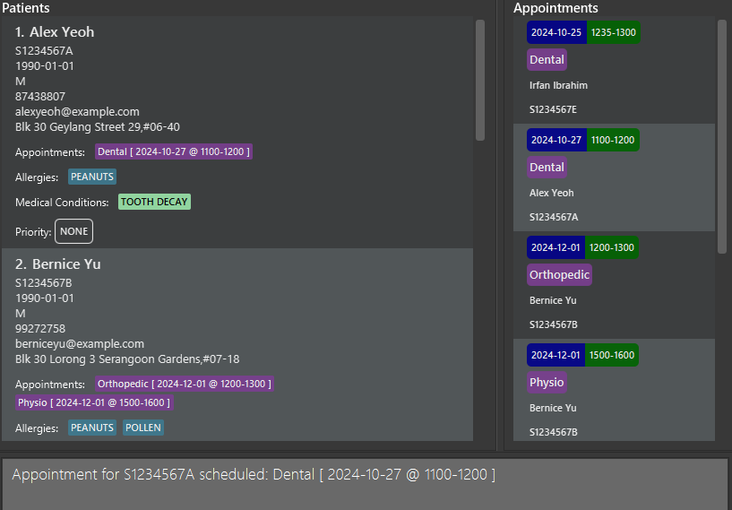 result for addAppt command example